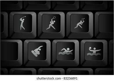 Sport Icons on Computer Keyboard Buttons Original Illustration