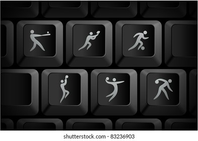 Sport Icons on Computer Keyboard Buttons Original Illustration