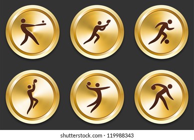 Sport Icons on Gold Button Collection Original Illustration