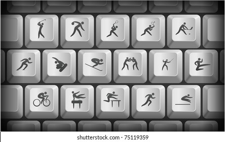 Sport Icons on Gray Computer Keyboard Buttons Original Illustration