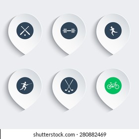 Sport icons on marks with shadow, vector illustration, eps10, easy to edit