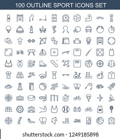 sport icons. Set of 100 outline sport icons included stopwatch, basketball, muscular arm on phone on white background. Editable sport icons for web, mobile and infographics.