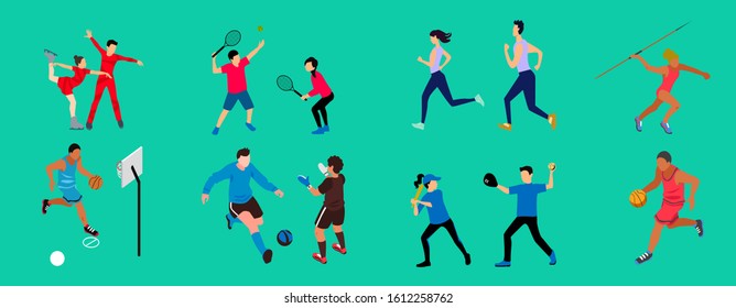 Sport icons set with badminton tennis run baseball basketball soccer foot ball ice ski isolated vector illustration