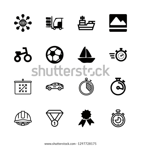sport icons set with car, stopwatch and cruiser\
vector set