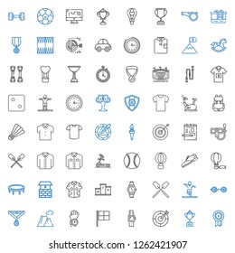 sport icons set. Collection of sport with medal, trophy, dart board, smartwatch, racing, watch, mountain, barbell, stretching, oar, podium. Editable and scalable sport icons.