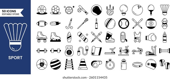 Sport icons set in doutone style. Containing baseball, basketball, soccer, golf, Ping Pong and more. Vector illustration