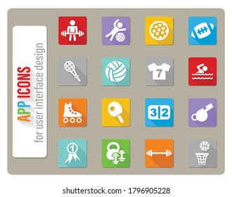 sport icons set in flat design with long shadow