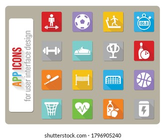 sport icons set in flat design with long shadow