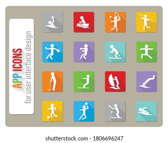 sport icons set in flat design with long shadow