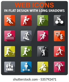 Sport icons set in flat design with long shadow