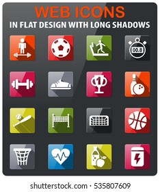 sport icons set in flat design with long shadow