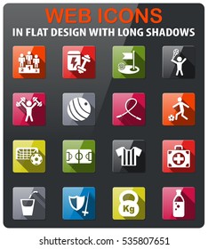 Sport icons set in flat design with long shadow