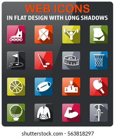 sport icons set in flat design with long shadow