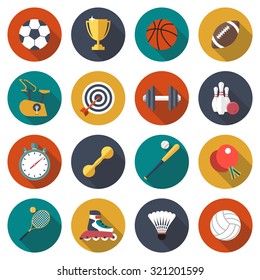 Sport icons set. football, basketball, rugby, fitness, bowling, baseball, tennis, ping pong, volleyball, dumbbells. Elements and objects of sport, recreation, entertainment. Web and mobile app. Vector