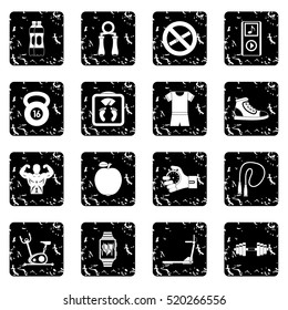 Sport icons set. Grunge illustration of 16 sport vector icons for web
