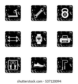 Sport icons set. Grunge illustration of 9 sport vector icons for web