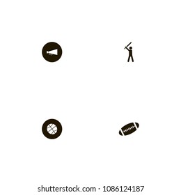 Sport icons set. horn, rugby, player and ball