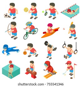 Sport icons set. Isometric illustration of 16 sport vector icons for web