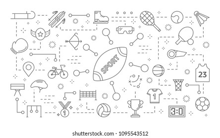 Sport icons set. Line illustration on white background.