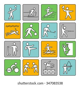 Sport icons. Set of linear sign. Vector shapes athletes on a white background.