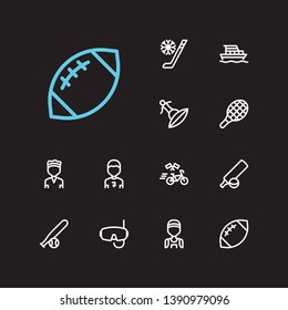 Sport icons set. Marathon runner and sport icons with american football, scuba diving and tennis. Set of adventure for web app logo UI design.