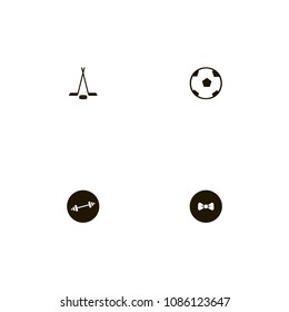Sport icons set. stick, bow, washer and barbell