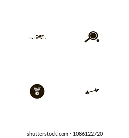 Sport icons set. swimmer, gym, racket and barbell