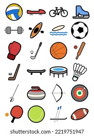 Sport icons set vector with cute cartoon style.