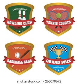 Sport icons with text and elements on a white background. Vector illustration
