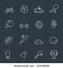 Sport icons, thin line design, dark background