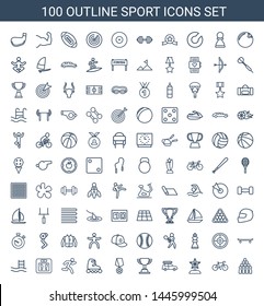 sport icons. Trendy 100 sport icons. Contain icons such as bowling, bicycle, star trophy, car, trophy, medal with star, skate rollers, running. sport icon for web and mobile.