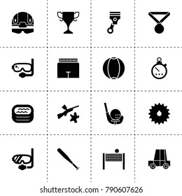 Sport icons. vector collection filled sport icons. includes symbols such as chain gear, piston, stopwatch, paintball, diving mask, ball. use for web, mobile and ui design.