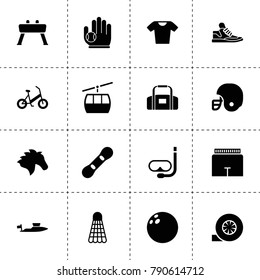 Sport icons. vector collection filled sport icons. includes symbols such as horse, turbo, bowling, shorts, t-shirt, football helmet. use for web, mobile and ui design.