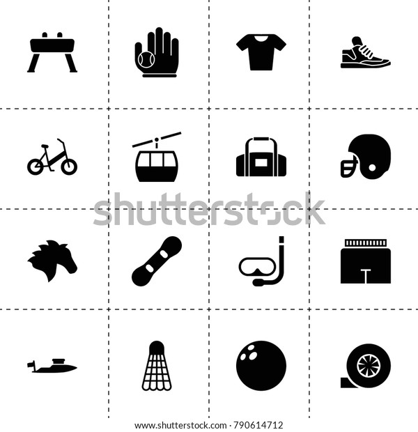 Sport icons. vector collection\
filled sport icons. includes symbols such as horse, turbo, bowling,\
shorts, t-shirt, football helmet. use for web, mobile and ui\
design.