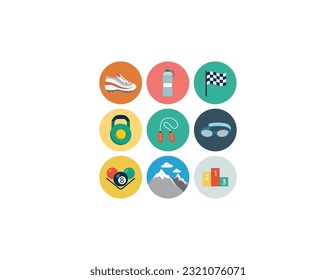 Sport icons. Vector illustration. Summer sports icons set, vector pictograms for web, print and other projects. Set of sport icons in flat design with long shadows eps10