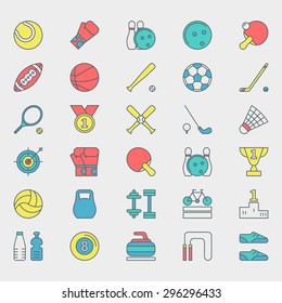 Sport icons - vector set of flat sports symbols in bright colors
