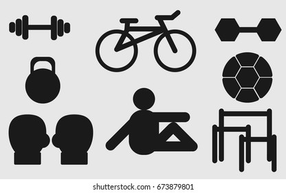 sport icons weight training. bicycle, boxing, yoga, street workout, soccer.