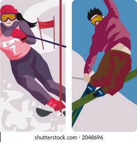 Sport illustrations series. A set of 2 winter sport illustrations.