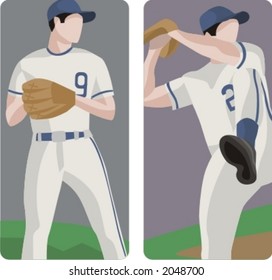 Sport illustrations series. A set of 2 baseball pitchers.