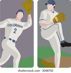 Sport illustrations series. A set of 2 baseball pitchers.