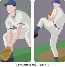 Sport illustrations series. A set of 2 baseball pitchers.