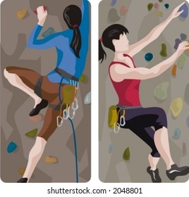 Sport illustrations series. A set of 2 female climbers illustrations.