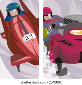 Reihe von Sportillustrationen. Eine Reihe von 2 Illustrationen zum Wintersport.