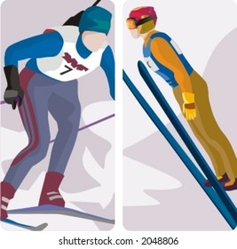 Sport illustrations series. A set of 2 winter sport illustrations.