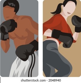Sport illustrations series. A set of 2 boxers.