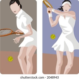 Sport illustrations series. A set of 2 tennis illustrations.