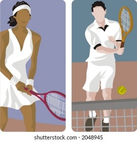 Sport illustrations series. A set of 2 tennis illustrations.