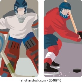 Sport illustrations series. A set of 2 hockey illustrations.