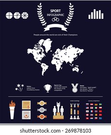 Sport infographic. Design elements with flags, winner and objects. Sport games infographic