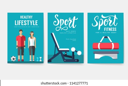 Sport information cards set. Lifestyle template of flyear, magazines, posters, book cover, banners. Physical athletic infographic concept  background. Layout illustrations modern pages
